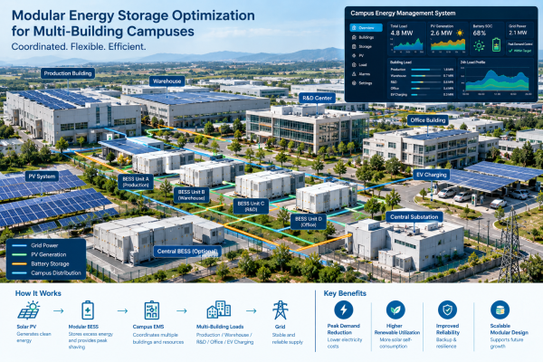 Modular Energy Storage System Optimization for Multi-Building Campuses